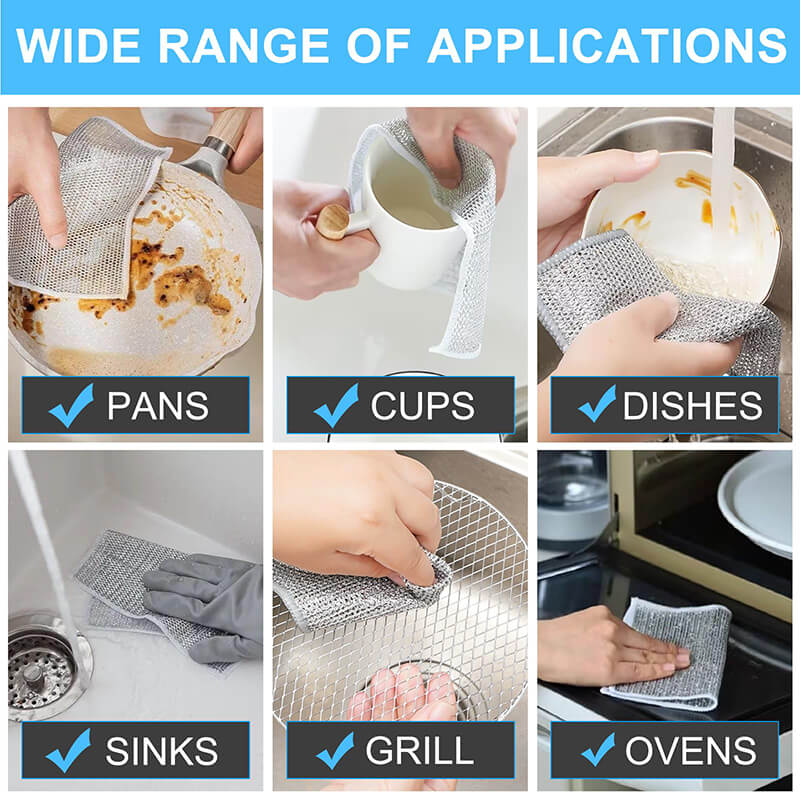 Steel Wire Cleaning Cloths, 20 Pack Double-Layer Metal Scrubber Dishcloths for Pots, Pans and Non-Stick Cookware