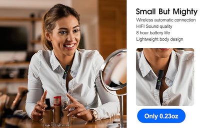 Wireless Lavalier Microphone for iPhone and iPad, 2 Pack Clip-On Lapel Mic with Noise Reduction for Vlogging & Podcasting