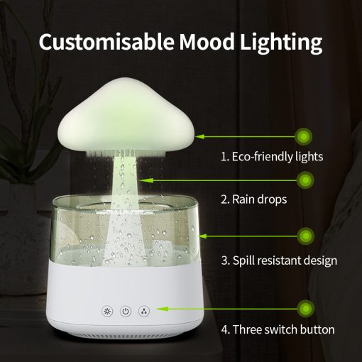 Rain Cloud Aromatherapy Diffuser, 2-in-1 Essential Oil Humidifier and Raining Cloud Night Light for Bedroom & Desk