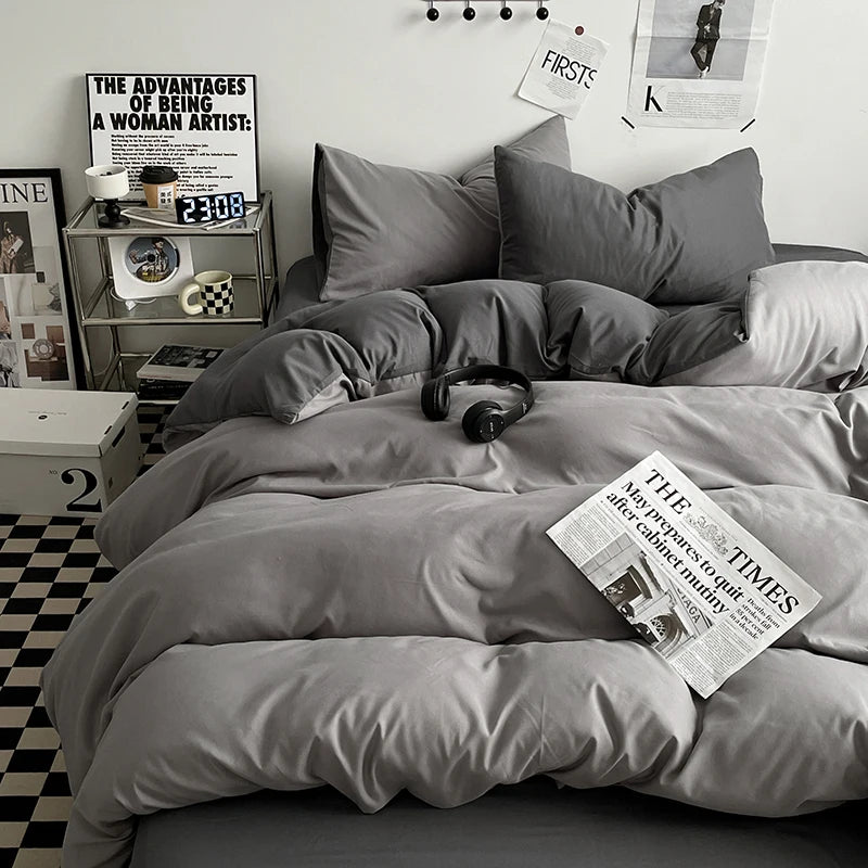 Two-tone duvet cover set in haze ash