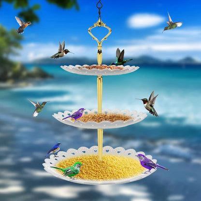 Hanging Bird Feeder and Bath, 3-Tier Outdoor Wild Bird Feeder with Bath for Garden and Patio, Weatherproof, 3 Colors
