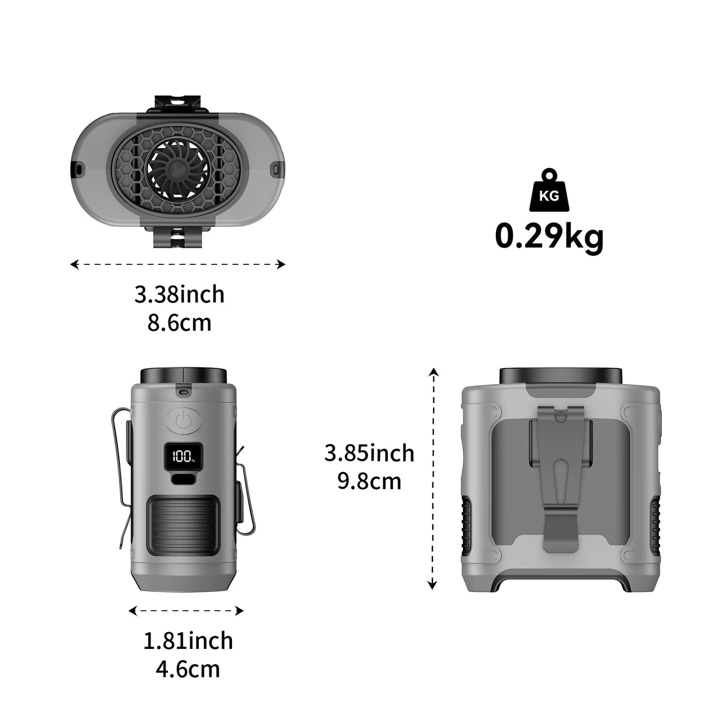 Portable Neck & Waist Cooling Fan, 10000mAh Rechargeable Clip-On Fan with Power Bank & LED Light, Hands-Free for Outdoor Work & Sports