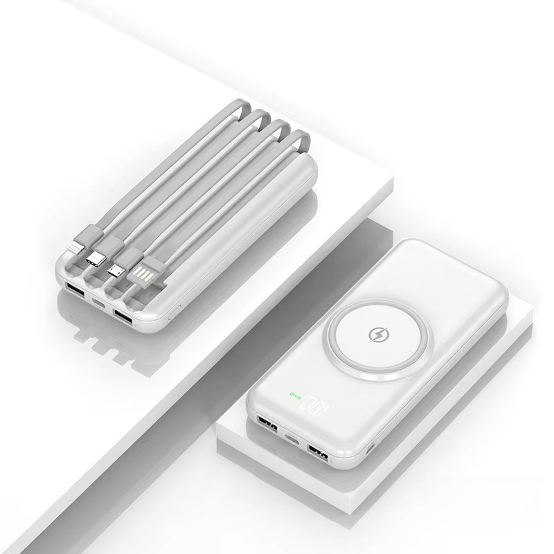 20000mAh Portable Power Bank with Built-In Cables, Wireless Charging Battery Pack with Display for Phone & Laptop, 3 Colors
