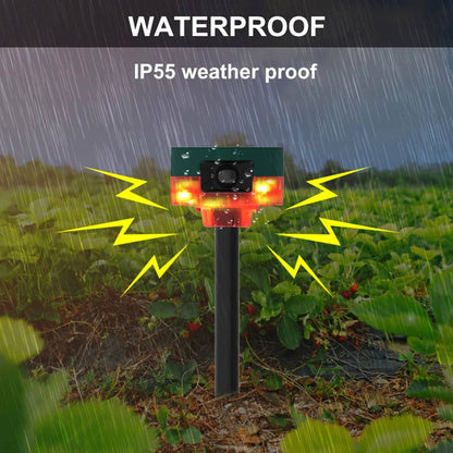 Solar Animal Repeller, 360-Degree Motion Sensor Deterrent with 13 Sounds and Flashing Light for Garden and Yard, 2 Colors