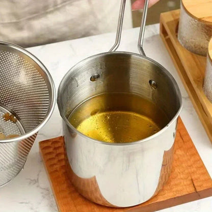 Deep Fryer Pot with Strainer Basket, 1200ml 304 Stainless Steel Frying Pot for Gas, Electric & Induction Stoves, Fries & Tempura