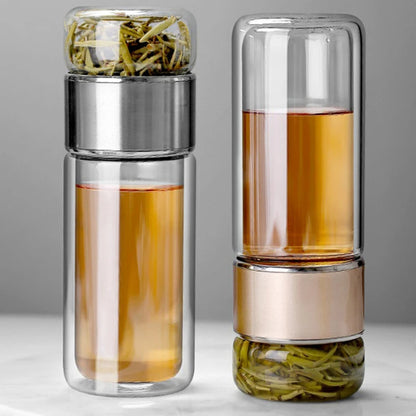 Glass Tea Infuser Tumbler, 430ml Double-Wall Borosilicate Glass Tea Cup with Strainer for Loose Leaf Tea