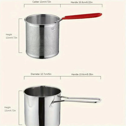 Deep Fryer Pot with Strainer Basket, 1200ml 304 Stainless Steel Frying Pot for Gas, Electric & Induction Stoves, Fries & Tempura