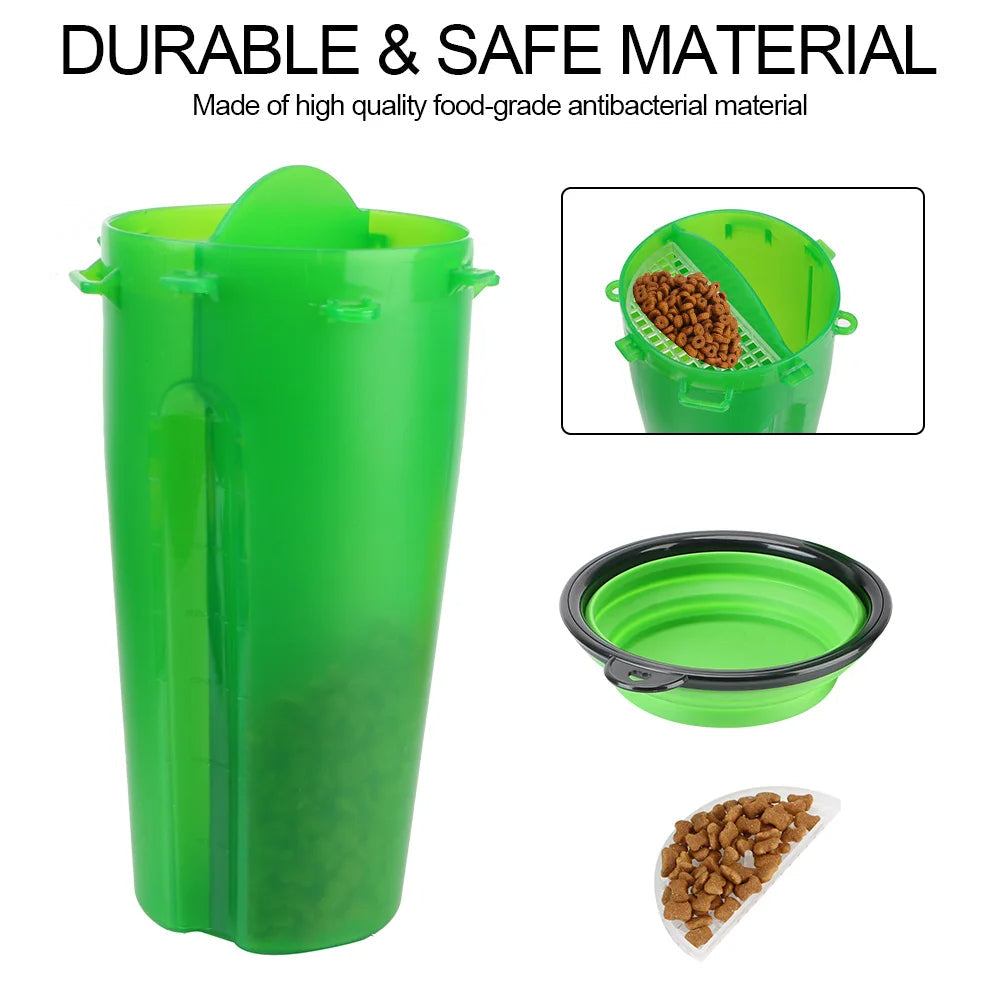 Collapsible Pet Water Bottle, 2-in-1 Travel Dog Water and Food Dispenser with Silicone Bowl for Walks & Hiking