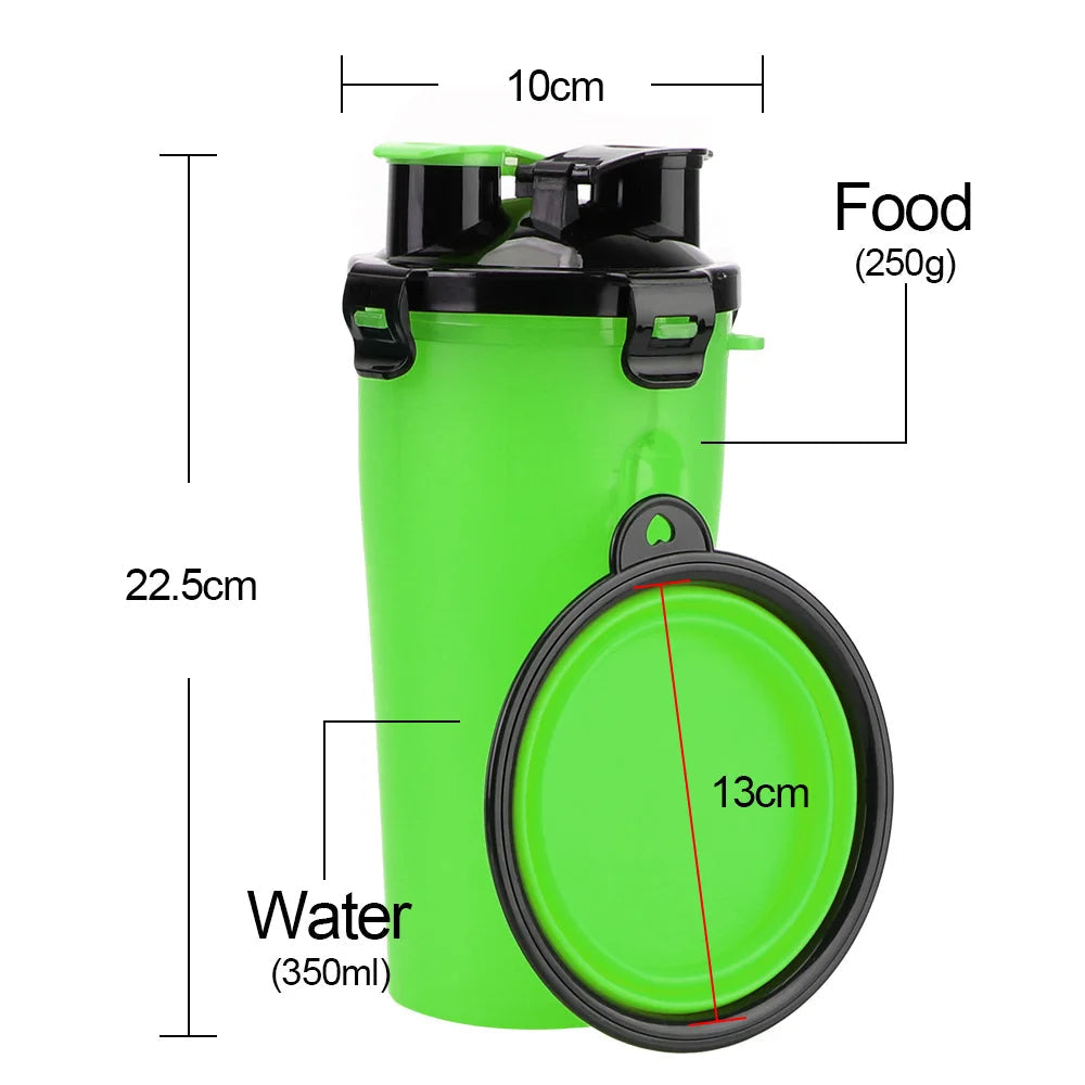 Collapsible Pet Water Bottle, 2-in-1 Travel Dog Water and Food Dispenser with Silicone Bowl for Walks & Hiking