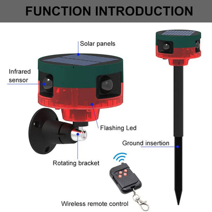 Solar Animal Repeller, 360-Degree Motion Sensor Deterrent with 13 Sounds and Flashing Light for Garden and Yard, 2 Colors