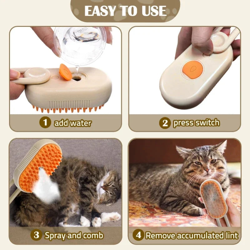 Pet Steam Grooming Brush, Dog and Cat Deshedding Massage Brush with One-Touch Spray for Coat Care and Detangling