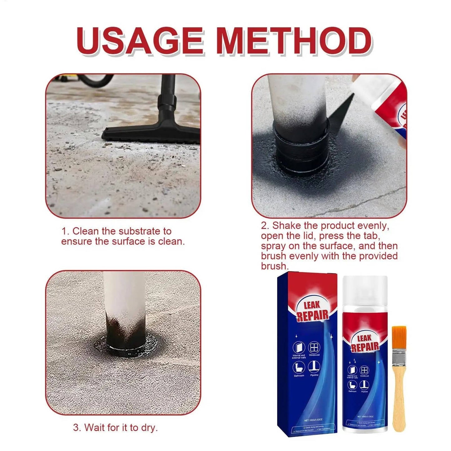 Waterproof Sealant Spray, 2 Pack Flexible Rubberized Leak Seal Spray for Roof, Gutter, Tile & Concrete Crack Repair