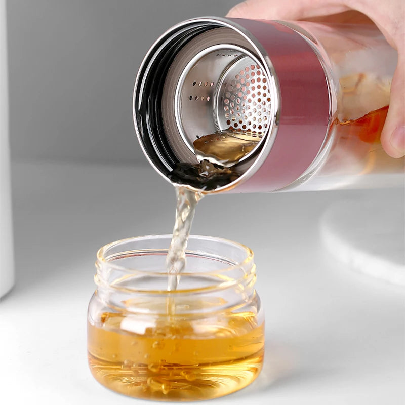 Glass Tea Infuser Tumbler, 430ml Double-Wall Borosilicate Glass Tea Cup with Strainer for Loose Leaf Tea