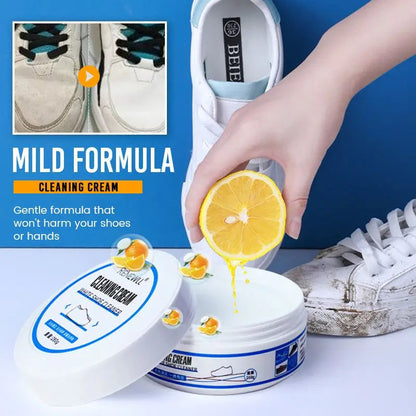 White Shoe Cleaner Cream, 100g Waterless Sneaker Cleaning Kit with Sponge, All-Purpose Stain Remover for White Shoes & Sneakers