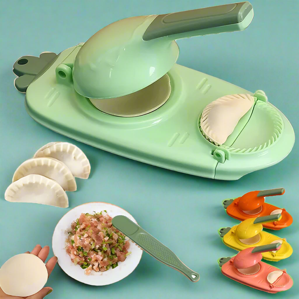 2-in-1 Dumpling Maker Press, Dumpling Mold and Wrapper Cutter for Homemade Dumplings, Wontons, Empanadas & Ravioli