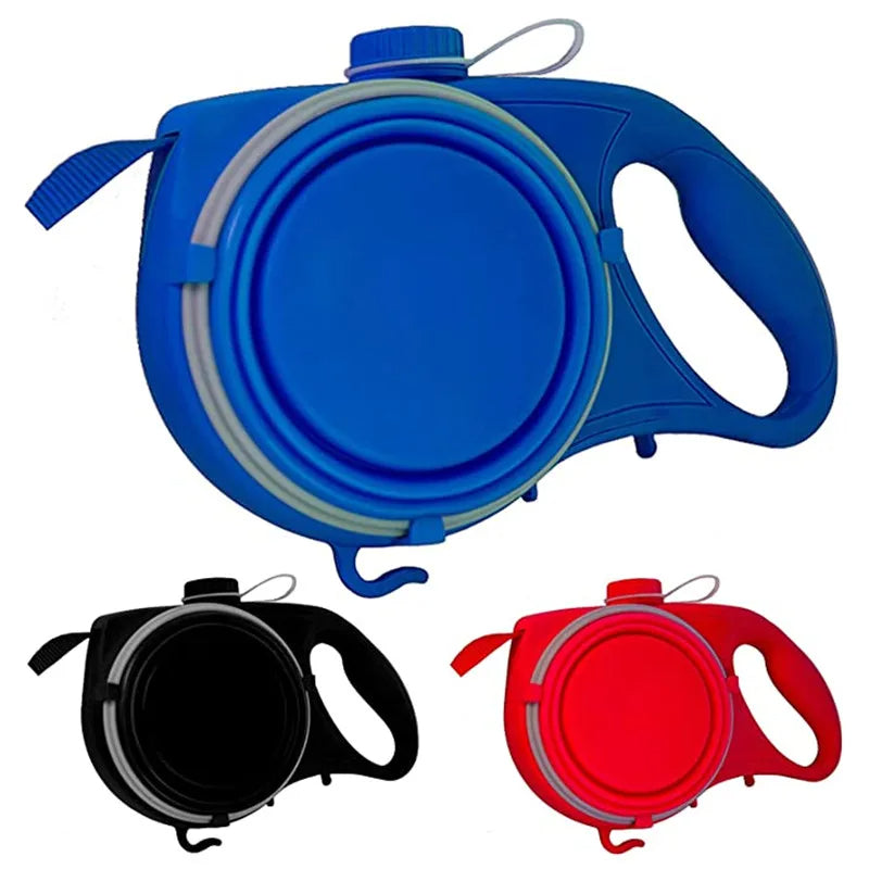 4-in-1 Dog Leash with Water Bottle, Walking Leash with Foldable Bowl and Waste Bag Dispenser, 3 Colors