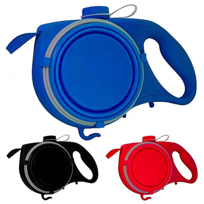 4-in-1 Dog Leash with Water Bottle, Walking Leash with Foldable Bowl and Waste Bag Dispenser, 3 Colors