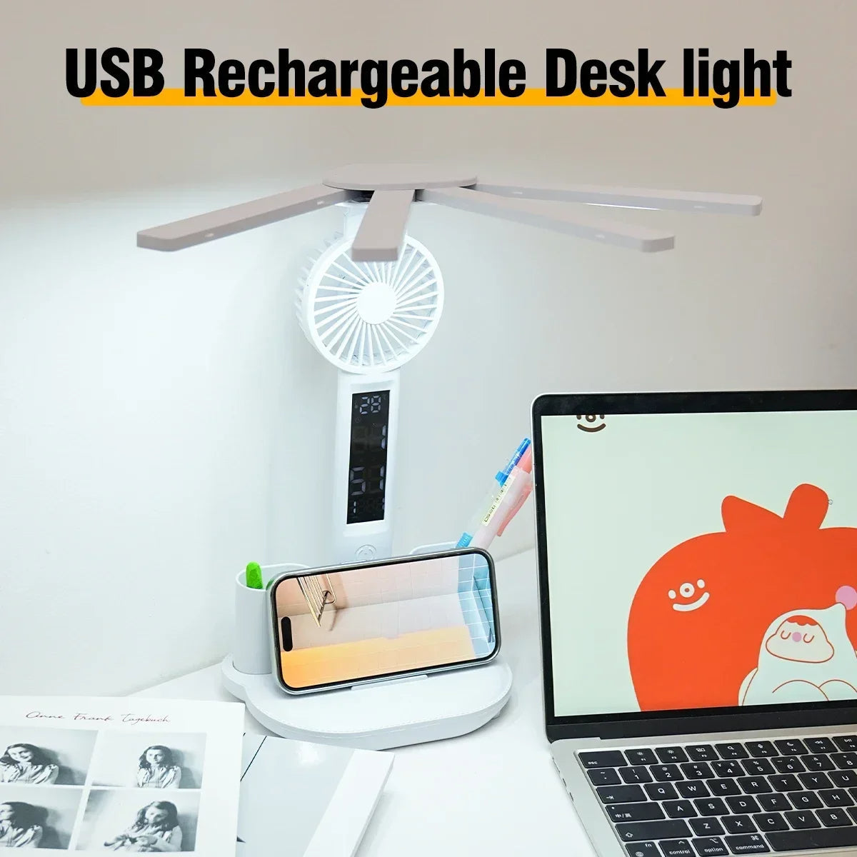 3-in-1 Multifunctional LED Table Lamp, Dimmable Desk Lamp with Clock, Temperature Display and 3 Color Modes