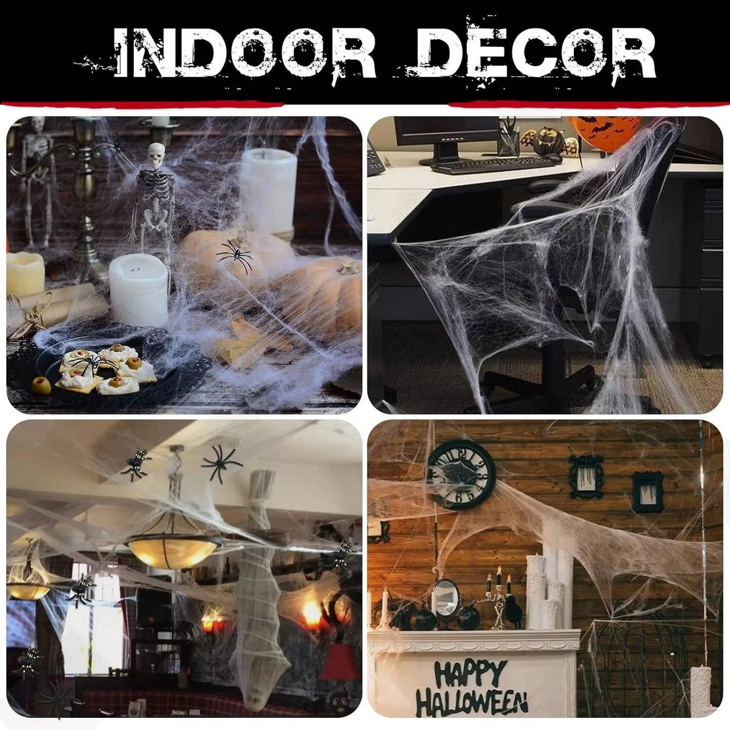 Stretch Spider Web Decoration, 200 Sq Ft Halloween Cobwebs with Fake Spiders for Indoor and Outdoor Party Decor