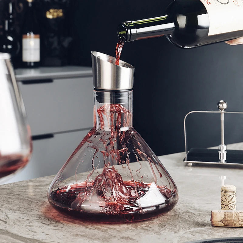 Crystal Wine Decanter, 1500ml Lead-Free Red Wine Aerator Carafe with 12-Channel Aeration and Stainless Steel Filter Top