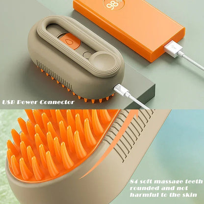 Pet Steam Grooming Brush, Dog and Cat Deshedding Massage Brush with One-Touch Spray for Coat Care and Detangling