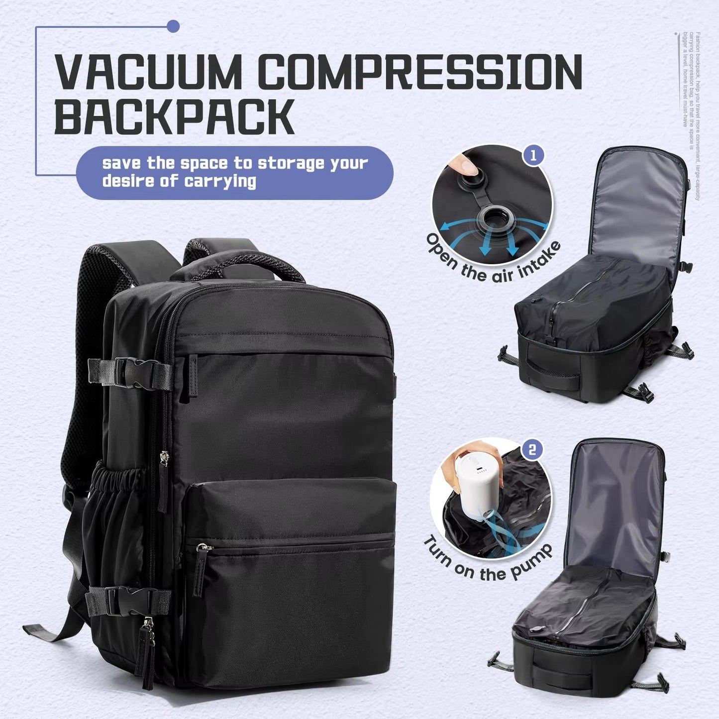 Compression Travel Backpack with Electric Pump, Expandable Vacuum Carry-On Bag with 17-Inch Laptop Compartment, 6 Colors