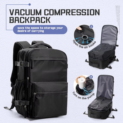 Compression Travel Backpack with Electric Pump, Expandable Vacuum Carry-On Bag with 17-Inch Laptop Compartment, 6 Colors