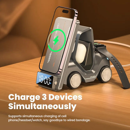 5-in-1 Wireless Charger with Alarm Clock, MagSafe Charging Station for iPhone, Apple Watch and AirPods with Night Light