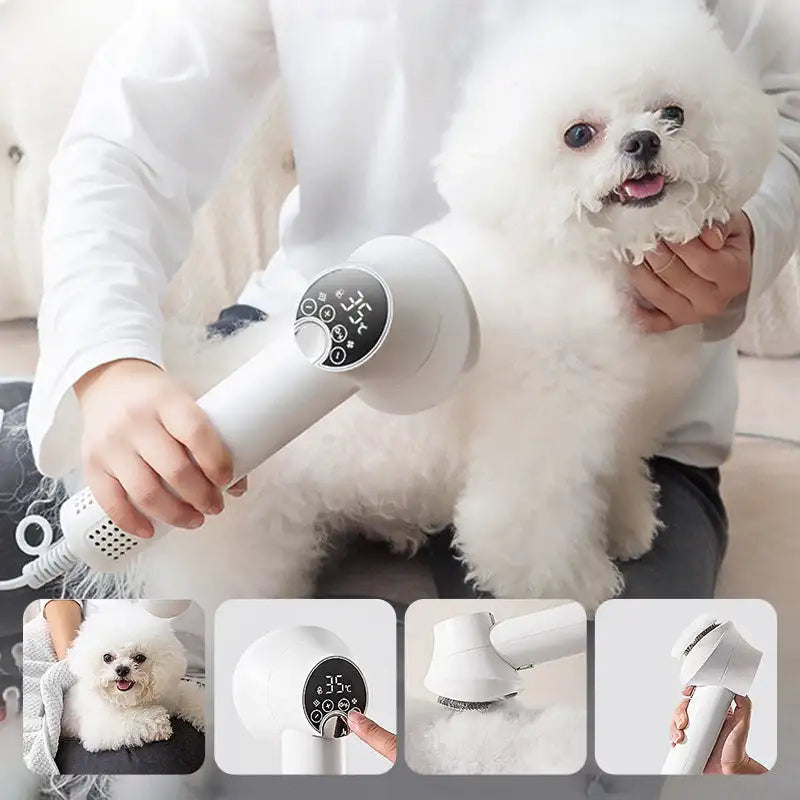 2-in-1 Pet Grooming Hair Dryer with Slicker Brush, Quiet Ionic Dog Blow Dryer and Detangling Brush with LED Touch Control