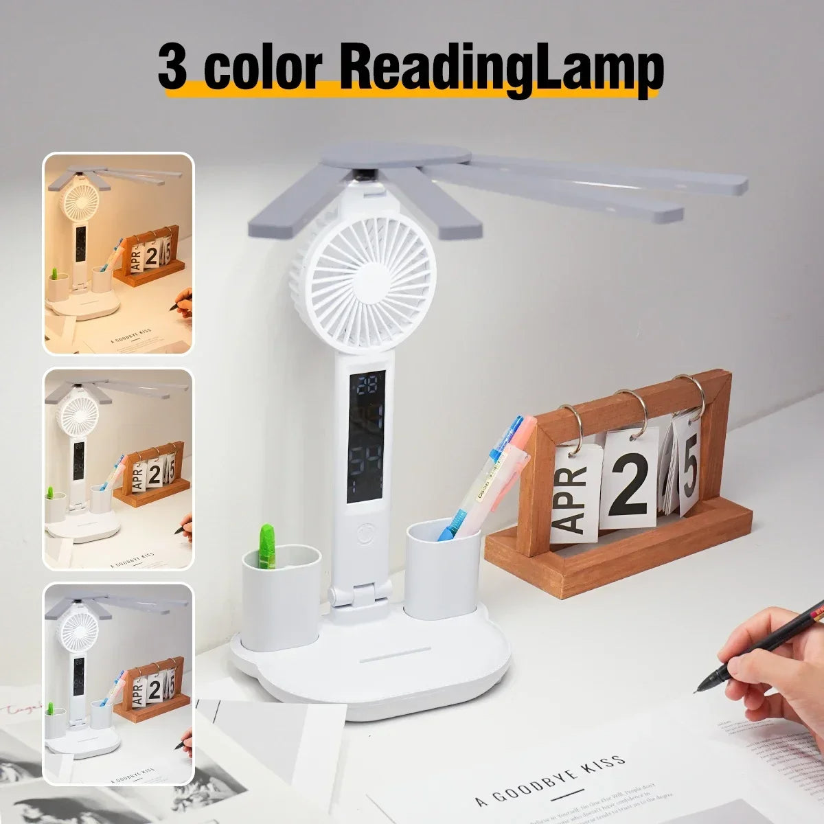 3-in-1 Multifunctional LED Table Lamp, Dimmable Desk Lamp with Clock, Temperature Display and 3 Color Modes