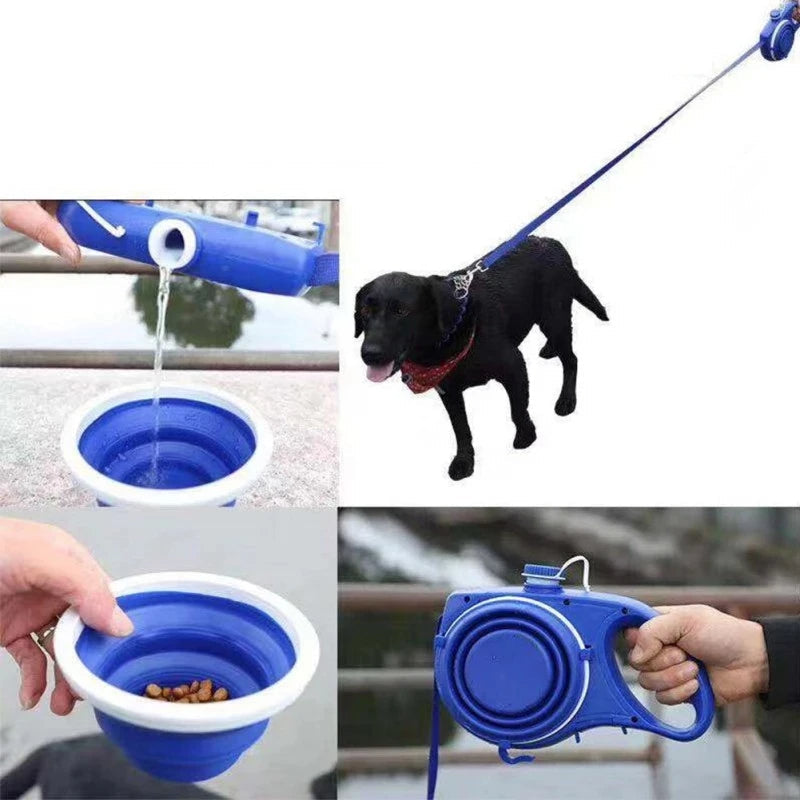 4-in-1 Dog Leash with Water Bottle, Walking Leash with Foldable Bowl and Waste Bag Dispenser, 3 Colors