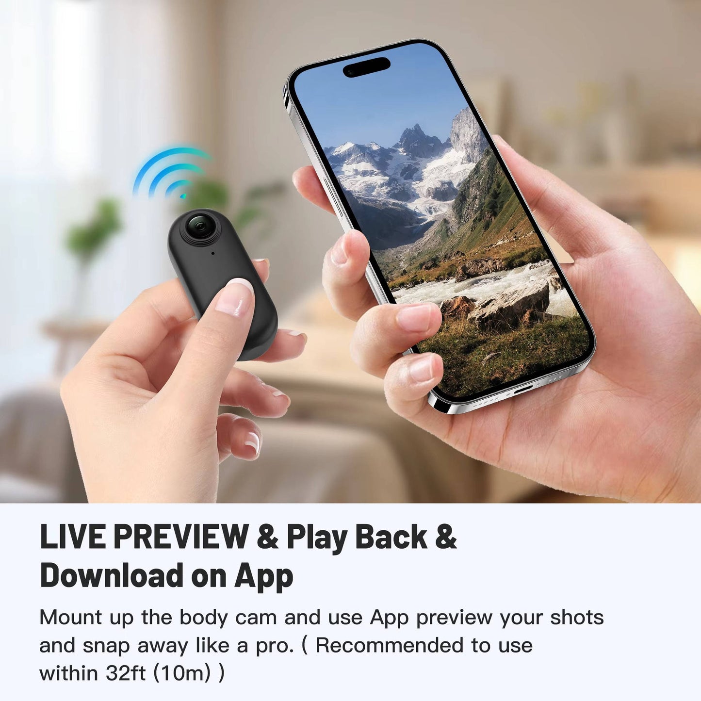 4K Action Camera, Mini Wearable Body Cam with Magnetic Mount and Clip for Cycling, POV Vlogging and Sports, 2 Colors