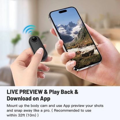 4K Action Camera, Mini Wearable Body Cam with Magnetic Mount and Clip for Cycling, POV Vlogging and Sports, 2 Colors