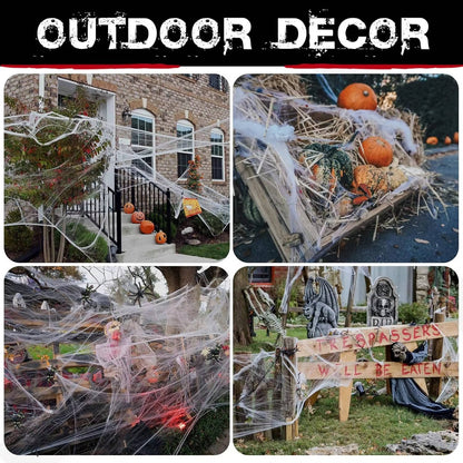 Stretch Spider Web Decoration, 200 Sq Ft Halloween Cobwebs with Fake Spiders for Indoor and Outdoor Party Decor