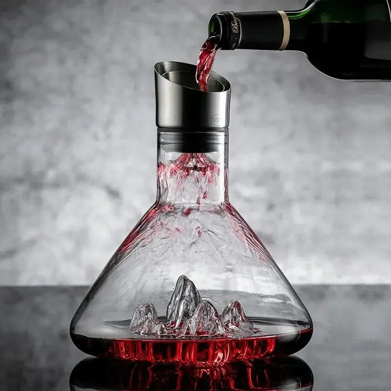 Crystal Wine Decanter, 1500ml Lead-Free Red Wine Aerator Carafe with 12-Channel Aeration and Stainless Steel Filter Top