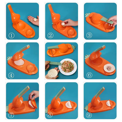 2-in-1 Dumpling Maker Press, Dumpling Mold and Wrapper Cutter for Homemade Dumplings, Wontons, Empanadas & Ravioli