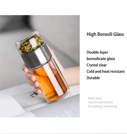 Glass Tea Infuser Tumbler, 430ml Double-Wall Borosilicate Glass Tea Cup with Strainer for Loose Leaf Tea