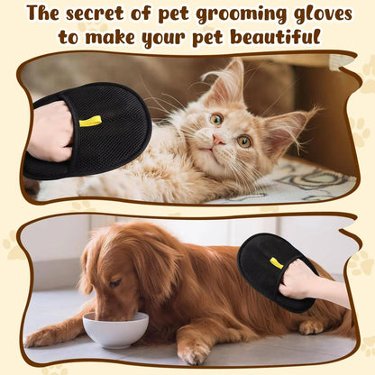 Pet Hair Remover Glove, 2 Pack Dog and Cat Grooming Deshedding Gloves with Textured Massage Mitt for Loose Fur
