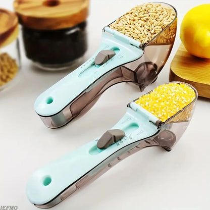 Adjustable Measuring Cup Set, 2-in-1 Sliding Measuring Cup and Spoon for Dry and Liquid Ingredients, Baking & Cooking