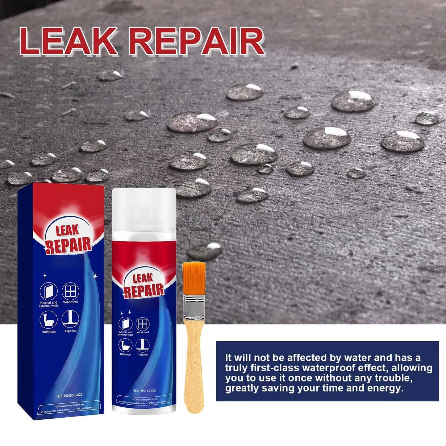 Waterproof Sealant Spray, 2 Pack Flexible Rubberized Leak Seal Spray for Roof, Gutter, Tile & Concrete Crack Repair