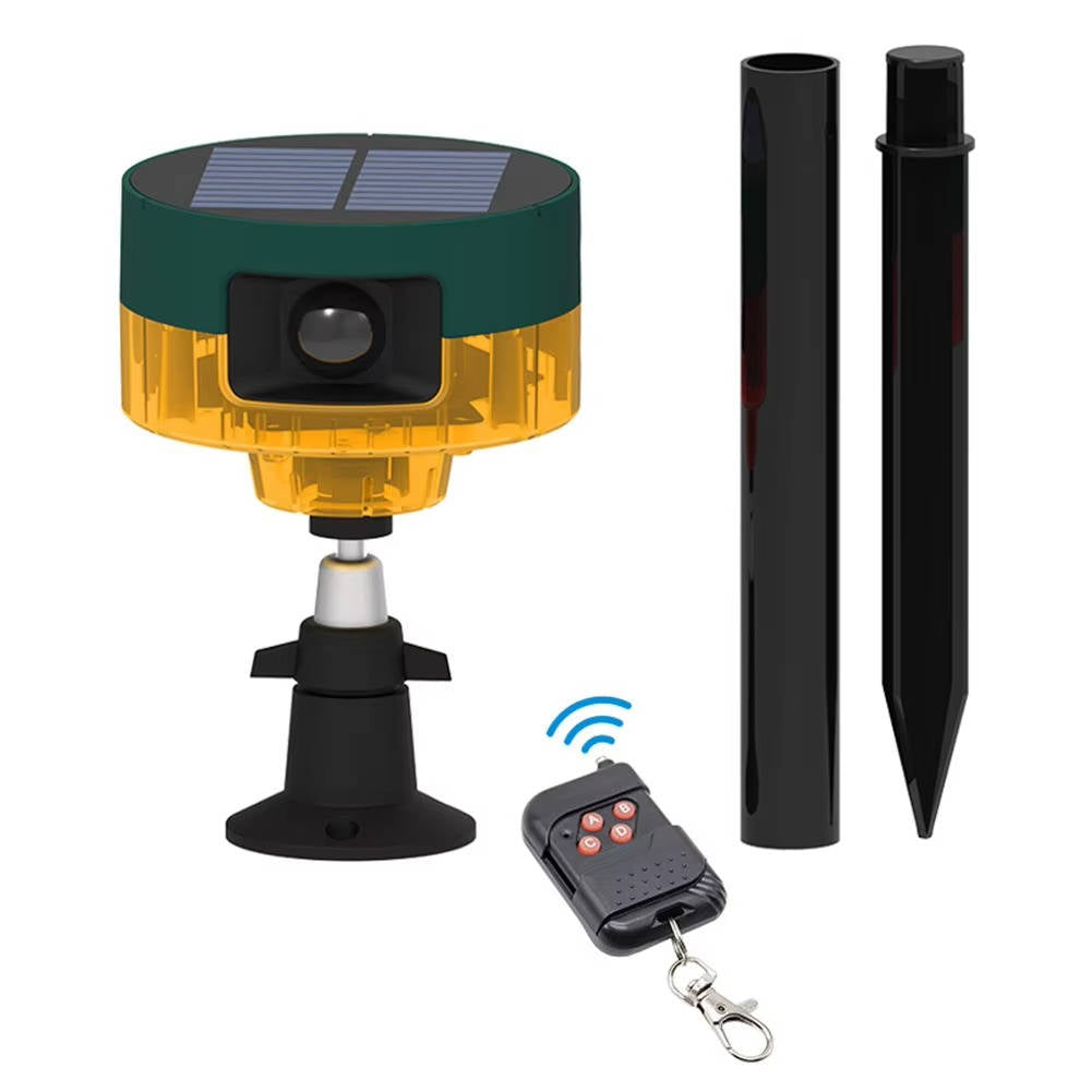 Solar Animal Repeller, 360-Degree Motion Sensor Deterrent with 13 Sounds and Flashing Light for Garden and Yard, 2 Colors