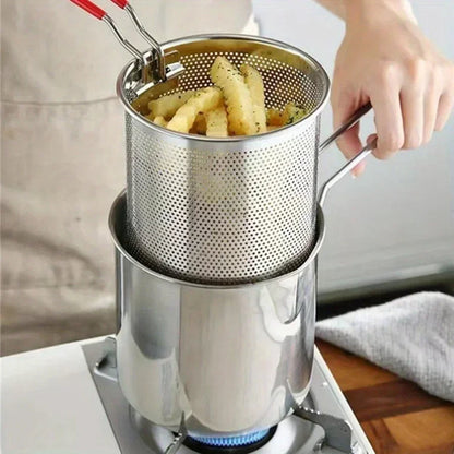 Deep Fryer Pot with Strainer Basket, 1200ml 304 Stainless Steel Frying Pot for Gas, Electric & Induction Stoves, Fries & Tempura