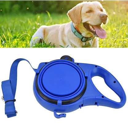 4-in-1 Dog Leash with Water Bottle, Walking Leash with Foldable Bowl and Waste Bag Dispenser, 3 Colors
