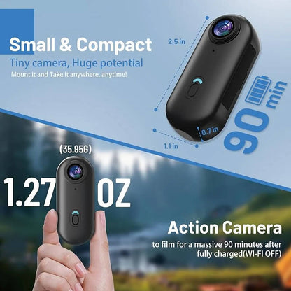 4K Action Camera, Mini Wearable Body Cam with Magnetic Mount and Clip for Cycling, POV Vlogging and Sports, 2 Colors