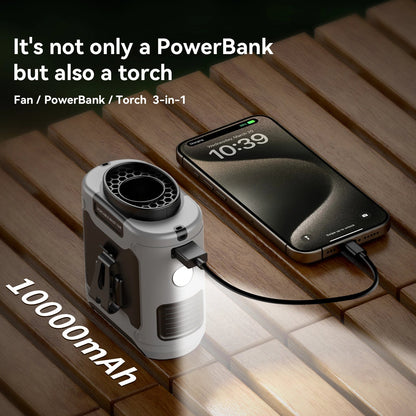 Portable Neck & Waist Cooling Fan, 10000mAh Rechargeable Clip-On Fan with Power Bank & LED Light, Hands-Free for Outdoor Work & Sports