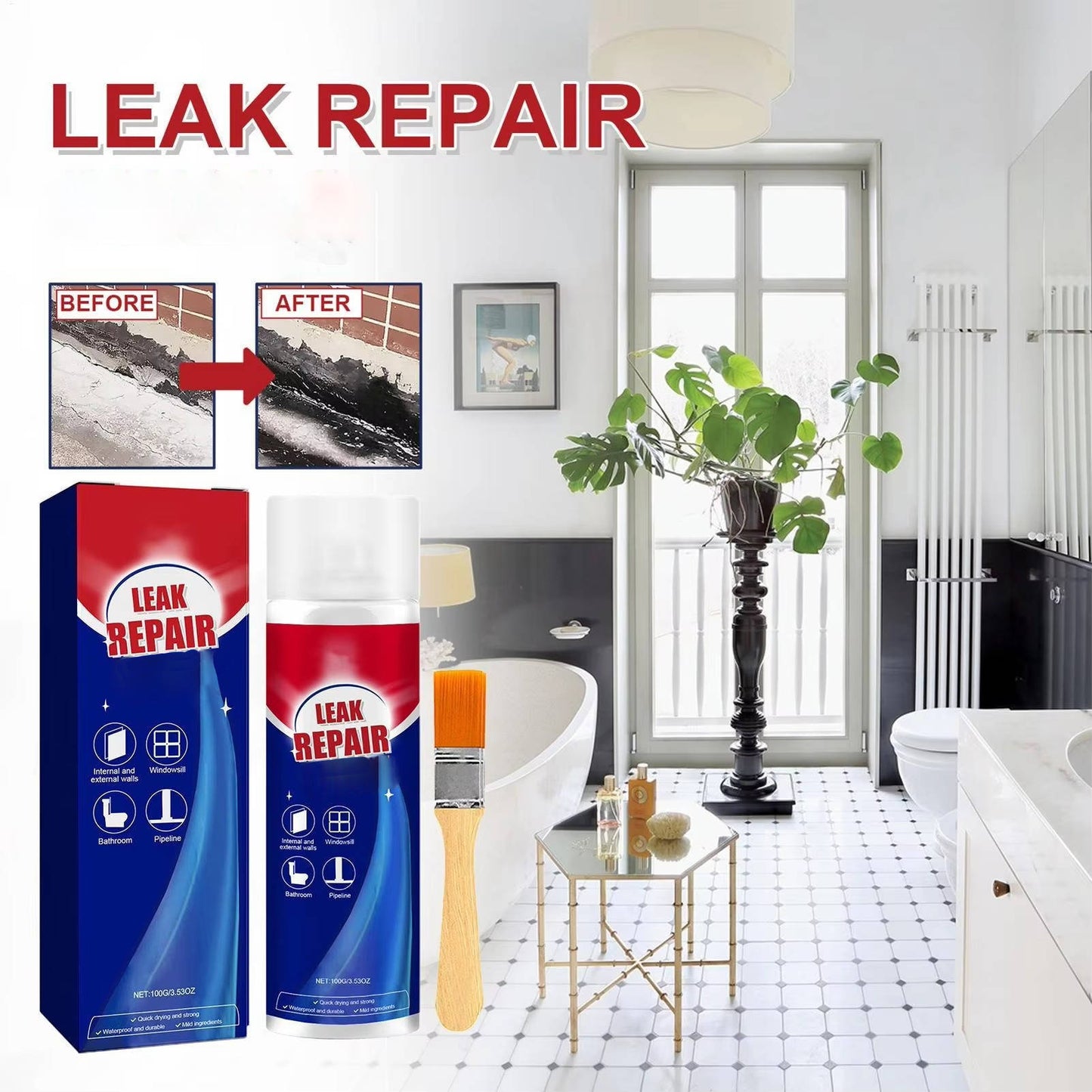 Waterproof Sealant Spray, 2 Pack Flexible Rubberized Leak Seal Spray for Roof, Gutter, Tile & Concrete Crack Repair