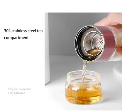 Glass Tea Infuser Tumbler, 430ml Double-Wall Borosilicate Glass Tea Cup with Strainer for Loose Leaf Tea