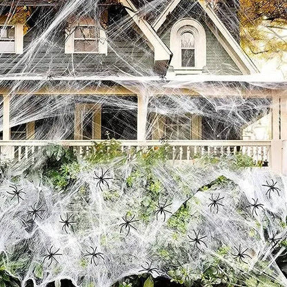 Stretch Spider Web Decoration, 200 Sq Ft Halloween Cobwebs with Fake Spiders for Indoor and Outdoor Party Decor