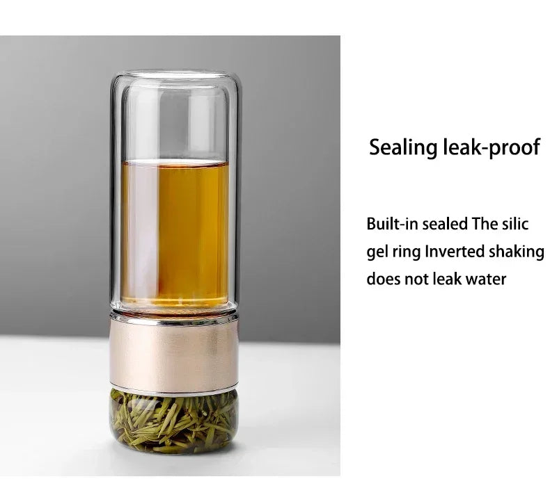 Glass Tea Infuser Tumbler, 430ml Double-Wall Borosilicate Glass Tea Cup with Strainer for Loose Leaf Tea