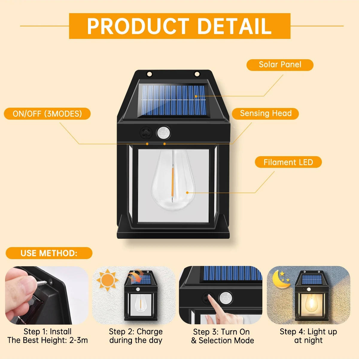 Solar Motion Sensor Wall Light, 2 Pack 600 Lumen Outdoor Waterproof Security Light with 3 Modes for Walls & Walkways